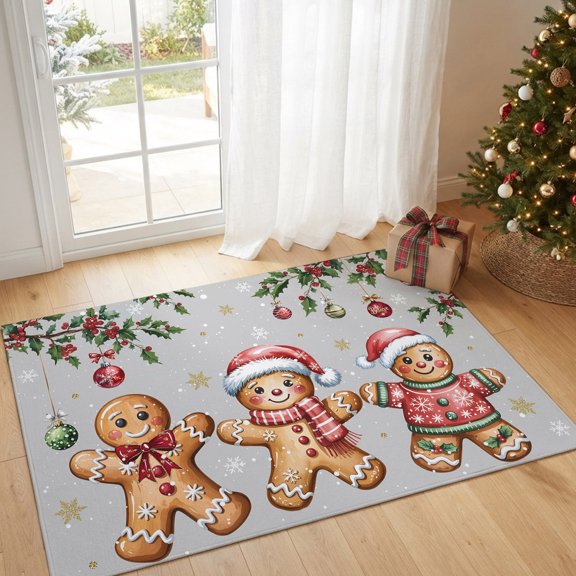 Area Rug Christmas Ball Rectangle Area Rugs Washable Rug for Living Room Bedroom Dining Room, Winter Berry Snow on Gray Soft Non-slip Floor Carpet 2x3ft