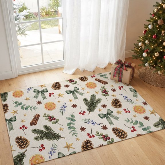 Area Rug Christmas Orange Slice Berry Leaves Rectangle Area Rugs Washable Rug for Living Room Bedroom Dining Room, Pine Needle Leaf Linen Soft Non-slip Floor Carpet 2x3ft
