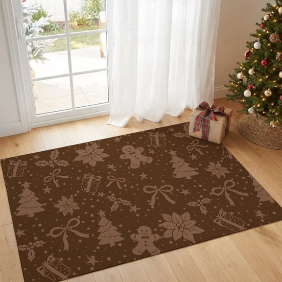 Area Rug Christmas Tree Winter Poinsettia Rectangle Area Rugs Washable Rug for Living Room Bedroom Dining Room, Xmas Cookies on Brown Soft Non-slip Floor Carpet 2x3ft