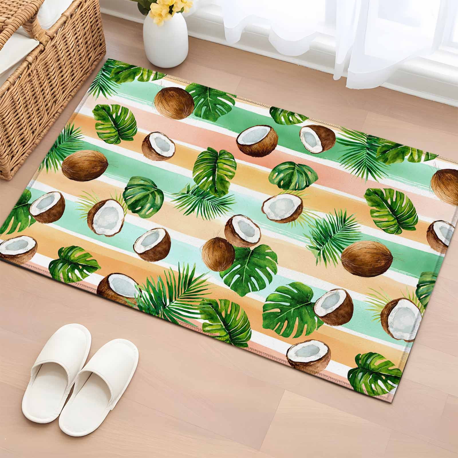 Area Rug Coconut Monstera Palm Leaf Rectangle Area Rugs Washable Rug ...