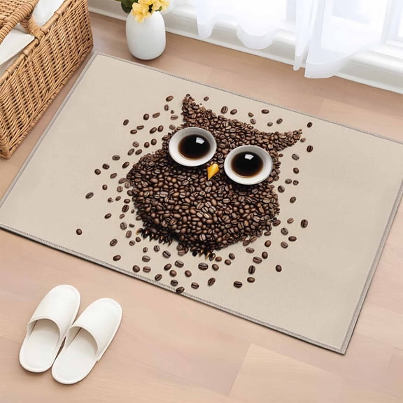 Area Rug Coffee Time Cups Abstract Owl Soft Rectangle Area Rugs Washable Rug for Living Room Bedroom Dining Room, Brown Beige Animal Texture Non-slip Floor Carpet 2x3ft