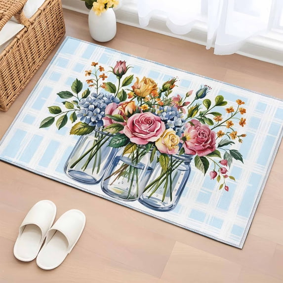 Area Rug Colorful Blossom Flower Vase Rectangle Area Rugs Washable Rug ...