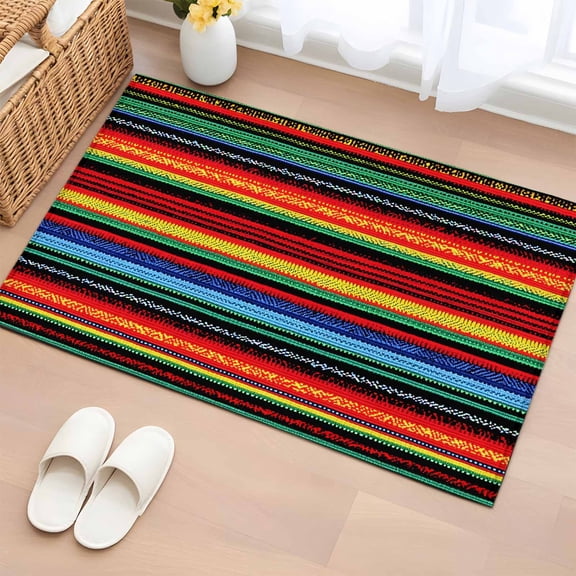 Area Rug Colorful Mexican Stripes Rectangle Area Rugs Washable Rug for Living Room Bedroom Dining Room, Watercolor Line Ethnic Style Soft Non-slip Floor Carpet 2x3ft