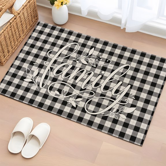 Area Rug Country Family Quote Leaf Rectangle Area Rugs Washable Rug for Living Room Bedroom Dining Room, Farmhouse Retro Checkered Soft Non-slip Floor Carpet 2x3ft