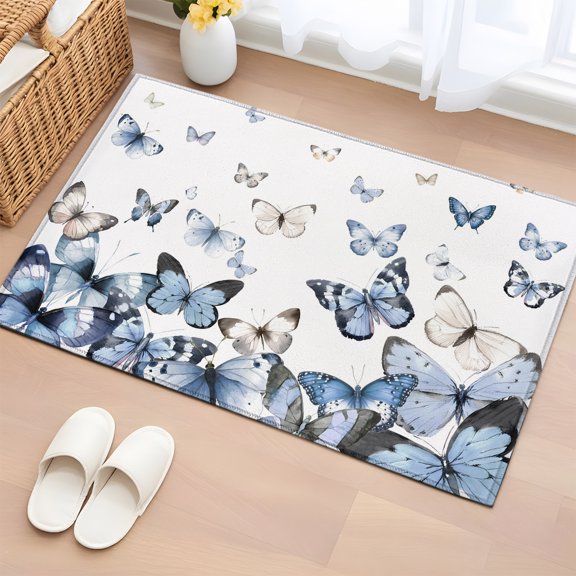 Area Rug Country Ombre Butterfly White Rectangle Area Rugs Washable Rug for Living Room Bedroom Dining Room, Blue Butterfly Abstract Art Soft Non-slip Floor Carpet 2x3ft