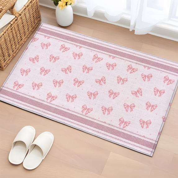 Area Rug Country Pink Ribbon Bows Rectangle Area Rugs Washable Rug for ...
