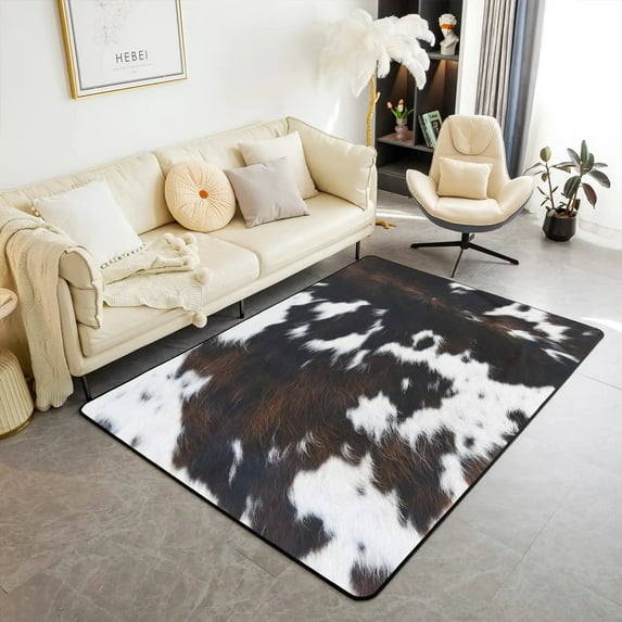 Area Rug Cow Print Rug Rustic Farm Animal Carpet for Boys Girl Cowboy Non Slip Door Mat Sofa Table Floor Rug