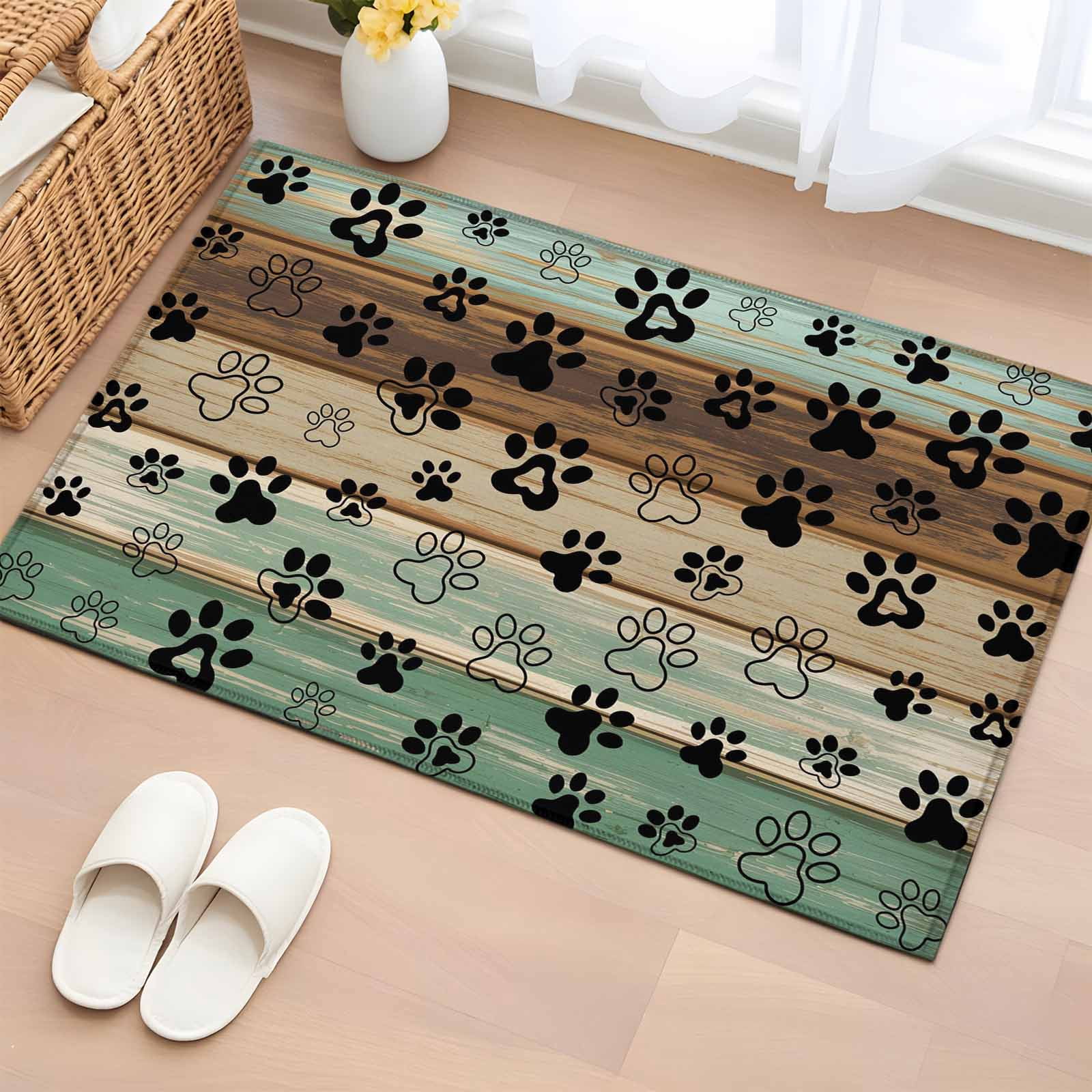 Rust Footprints Rug Area Rug Cute Animal Footprints on Wood Plank Rectangle Area Rugs ...