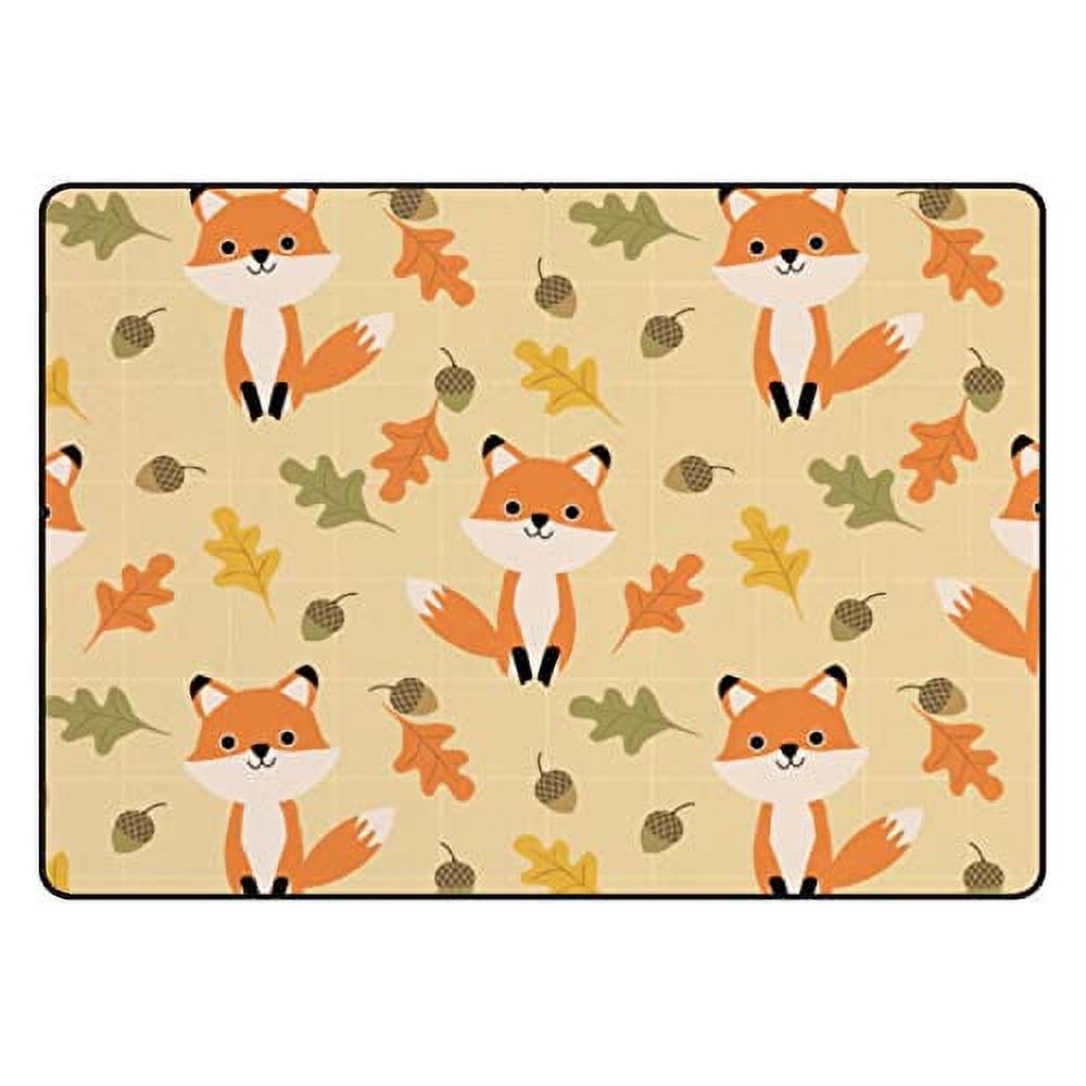 Area Rug Cute Fox and Autumn Leaves Nursery Rug Floor Mat Kids Playing