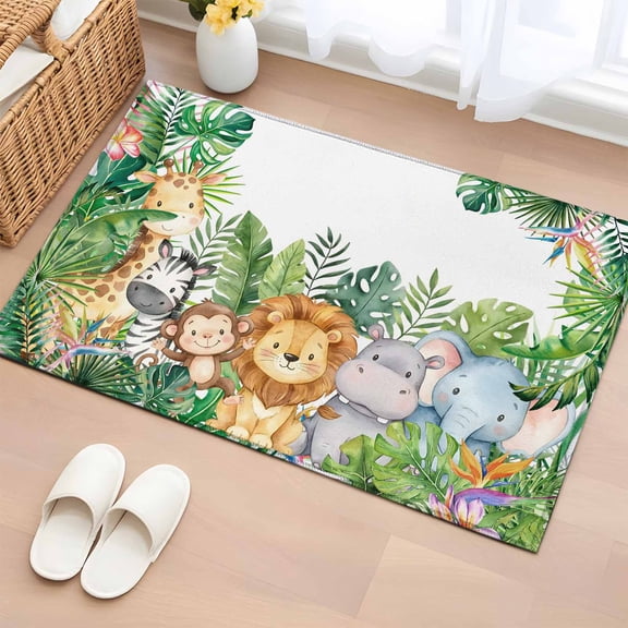 Area Rug Cute Giraffes Zebras Hippocampus Rectangle Area Rugs Washable Rug for Living Room Bedroom Dining Room, Summer Green Leaves Soft Non-slip Floor Carpet 2x3ft