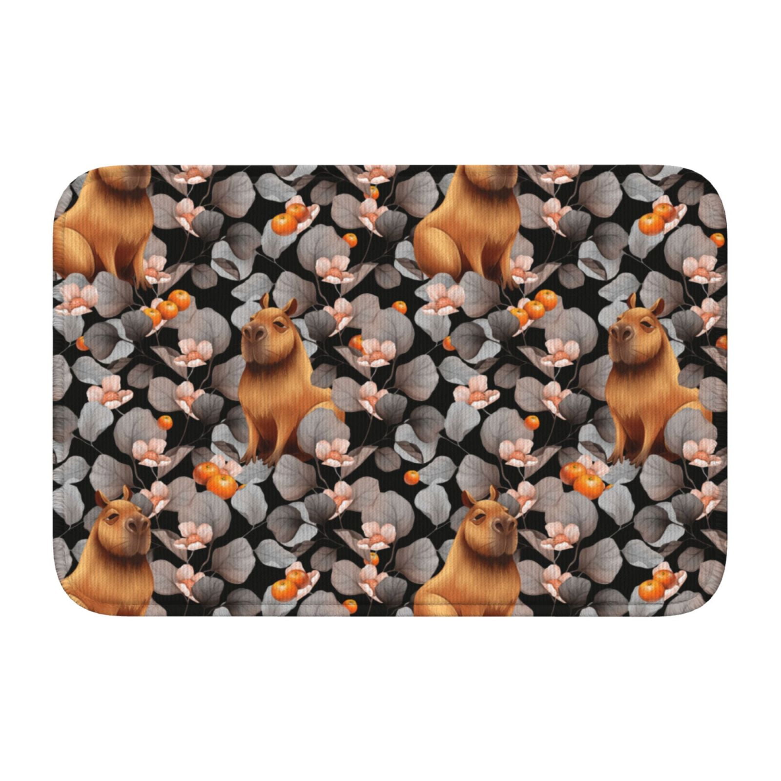 Area Rug Door Mat Indoor Outside Entrance, Capybara Flower Orange ...
