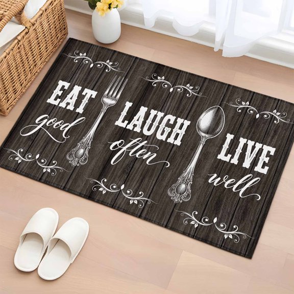 Area Rug Eat Laugh Live Quote Rectangle Area Rugs Washable Rug for Living Room Bedroom Dining Room, Rustic Kitchen Wood Grain Soft Non-slip Floor Carpet 2x3ft