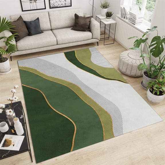 Area Rug Emerald Green Abstract Marble 3D Curved Geometric Wavy Stripes Bedroom Decor Office Rug Soft And Comfortable For Family And Pet Family And Pet 3x5ft