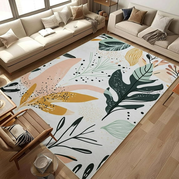 Area Rug Entryway Botanical Boho Tropical Leaves Modern Abstract Rugs Machine Washable Soft Carpet Non Slip Area Rug For For Entrance Beside Living Room Bedroom Dining Room Indoor 4x6ft