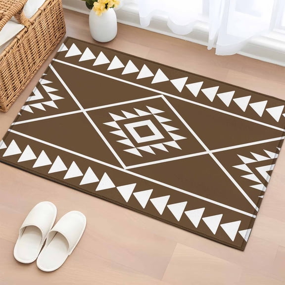 Area Rug Ethnic Abstract Geometric Triangle Rectangle Area Rugs Washable Rug for Living Room Bedroom Dining Room, Brown White Tribal Art Soft Non-slip Floor Carpet 2x3ft
