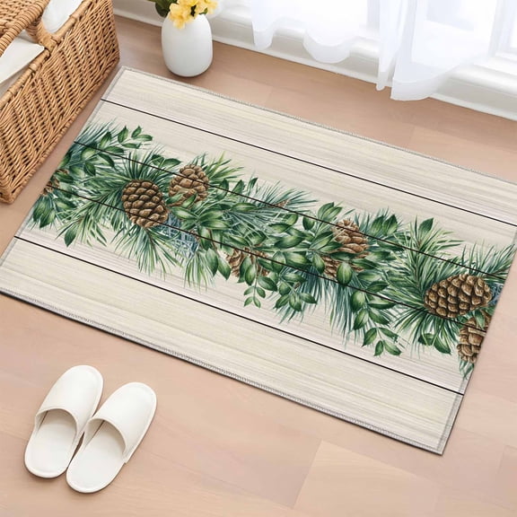 Area Rug Farmhouse Pine Needle Pinecone Rectangle Area Rugs Washable Rug for Living Room Bedroom Dining Room, Rustic Retro Wood Grain Soft Non-slip Floor Carpet 2x3ft