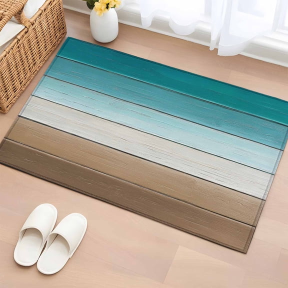 Area Rug Farmhouse Teal Brown Ombre Wood Soft Rectangle Area Rugs Washable Rug for Living Room Bedroom Dining Room, Rustic Wooden Plank Barn Non-slip Floor Carpet 2x3ft
