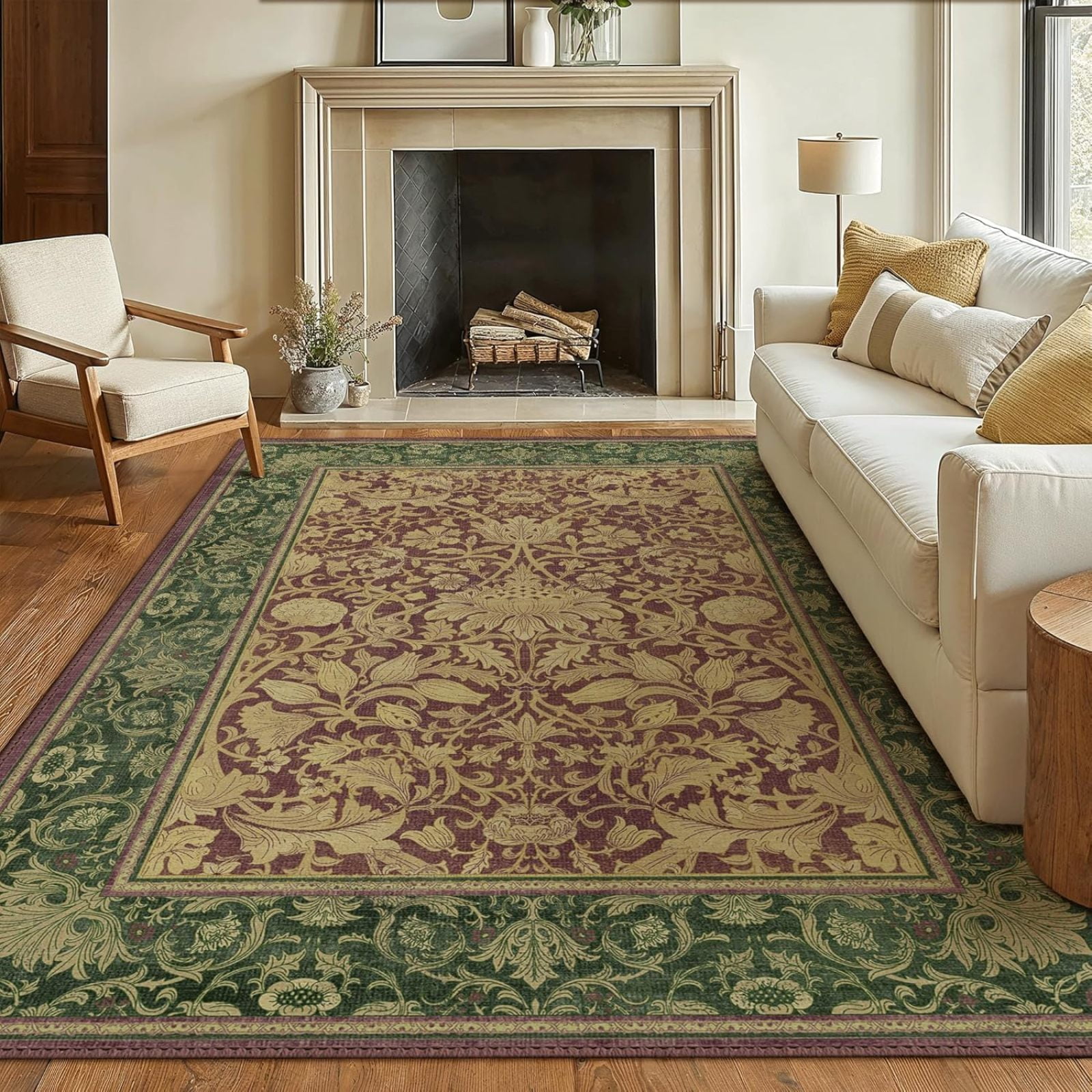 Area Rug, Floral Vintage Rugs For Living Room Dining Room Bedroom, Non ...