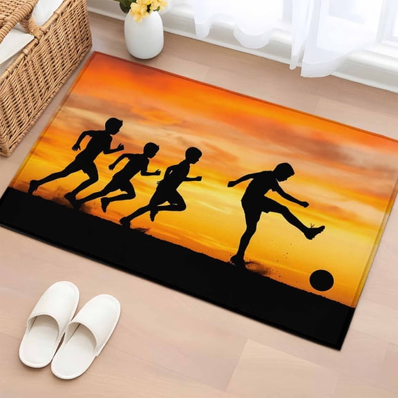 Area Rug Football Sports Competition Rectangle Area Rugs Washable Rug for Living Room Bedroom Dining Room, Sunset Background Soft Non-slip Floor Carpet 2x3ft