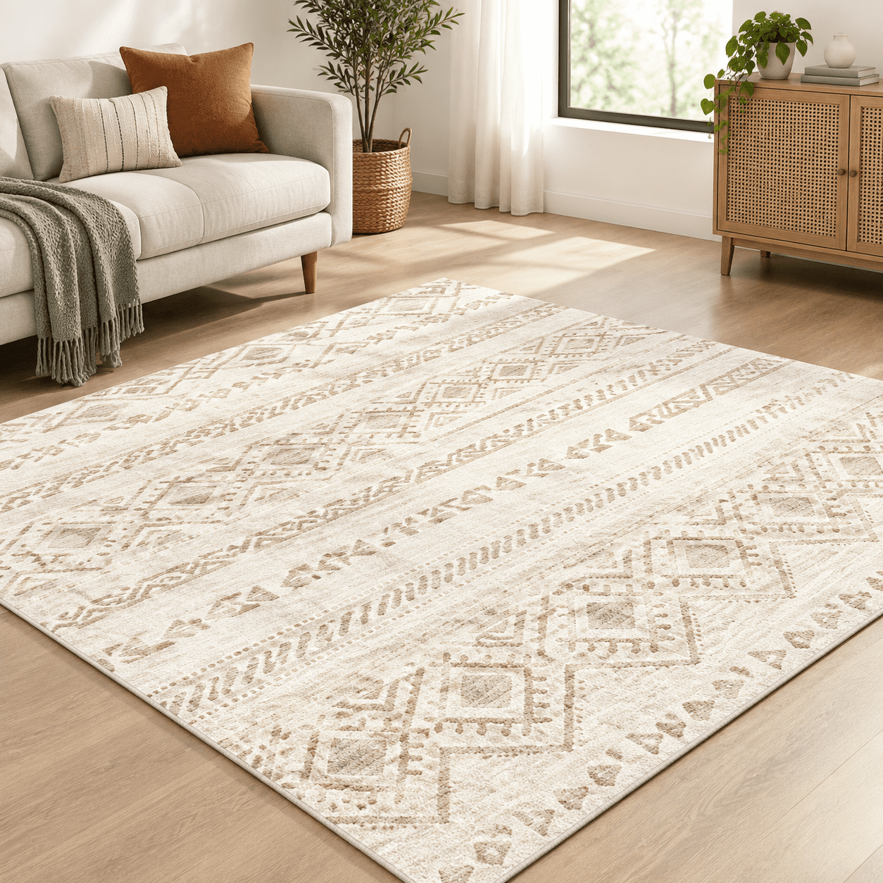 Neurtral Rug Area Rug For Living Room 9x12: Large Washable Boho Moroccan Rugs ...