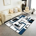thumbnail image 1 of Area Rug For Living Room,Black And Grey White Navy Blue Rug Washable,Geometric Carpet,Fashion 3D Grid Striped Decorative Accent Rugs For Dining Room, 1 of 6