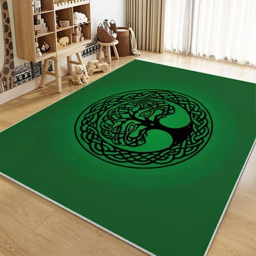 Area Rug For Living Room Celtic Tree Of Life Carpets, Washable Rugs, Green Print Low-Pile Non-Slip Rugs For Office Kitchen Entryway Decorative Carpets