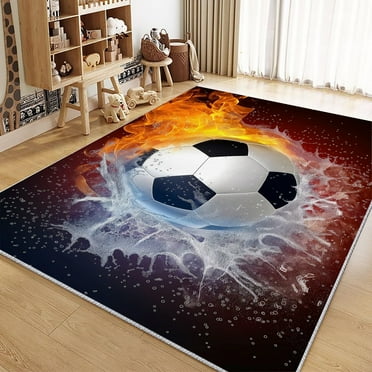 Area Rug For Living Room Sports Theme Football Carpets, Washable Rugs, Orange Print Low-Pile Non-Slip Rugs For Office Kitchen Entryway Decorative Carpets
