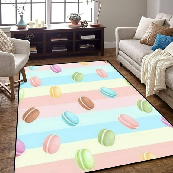 Area Rug French Confection Macaron Cake Macaron Candy Colorful Stripes Seamless Indoor Outdoor Living Room Bedroom Carpet Home Decor Doormat Yoga Mat Patio Floor Mat 4x6ft
