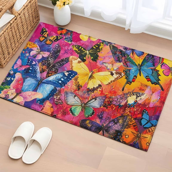 Area Rug Garden Colorful Wings Butterfly Rectangle Area Rugs Washable Rug for Living Room Bedroom Dining Room, Watercolor Insects Soft Non-slip Floor Carpet 2x3ft