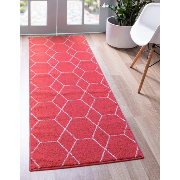 Area Rug - Geometric (2' x 13' 1" Runner, Pink/ Ivory)