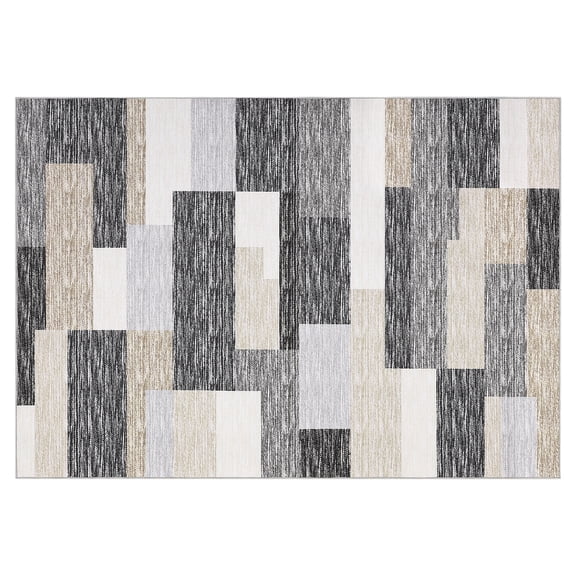 Area Rug Geometric Patchwork Floor Carpet – Non-Slip Backing, Washable Low Pile Indoor Mat, Foldable Modern Accent for Laundry Room Living Room Kitchen