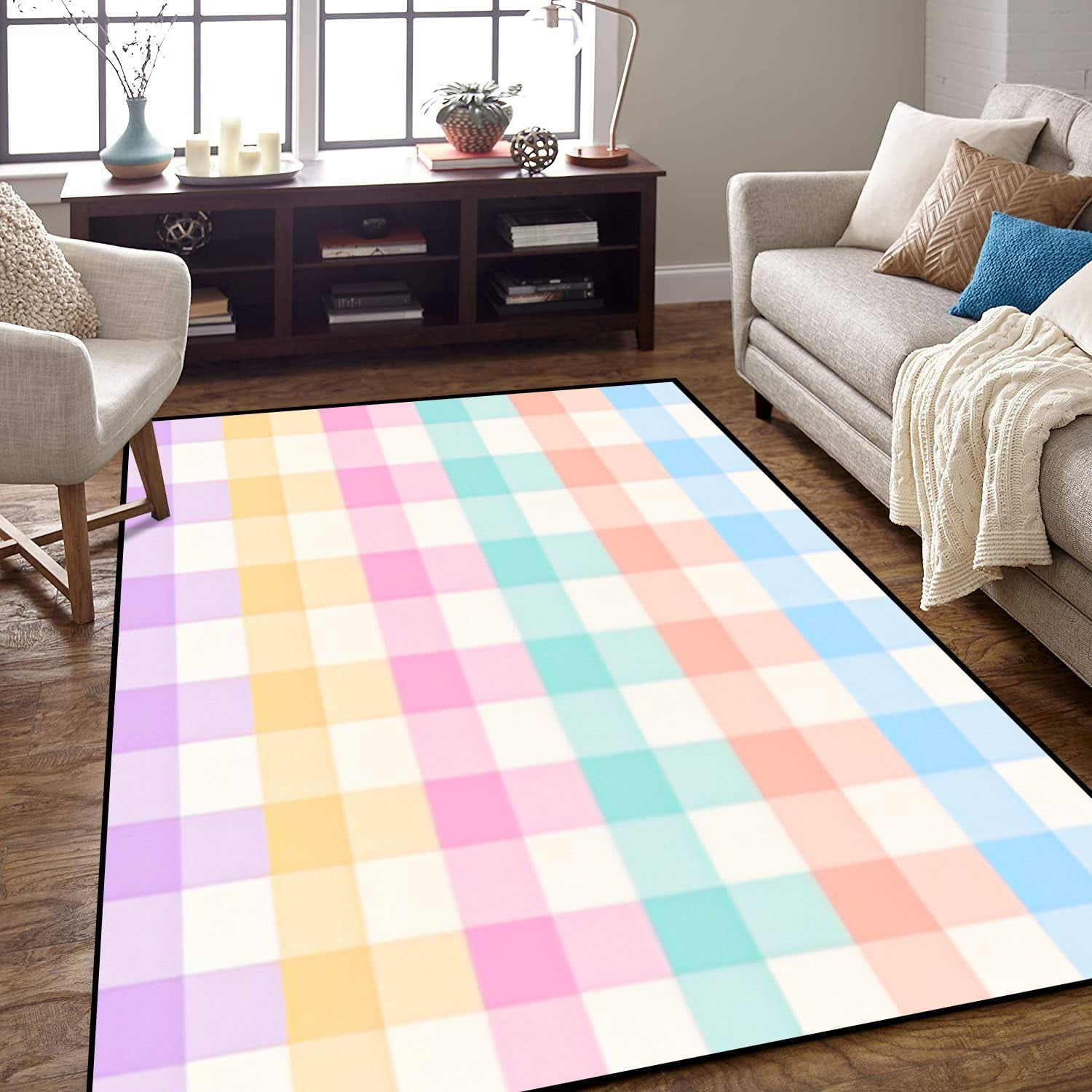 Area Rug Gingham Check Plaid Pattern For Spring Summer Colorful Pastel ...