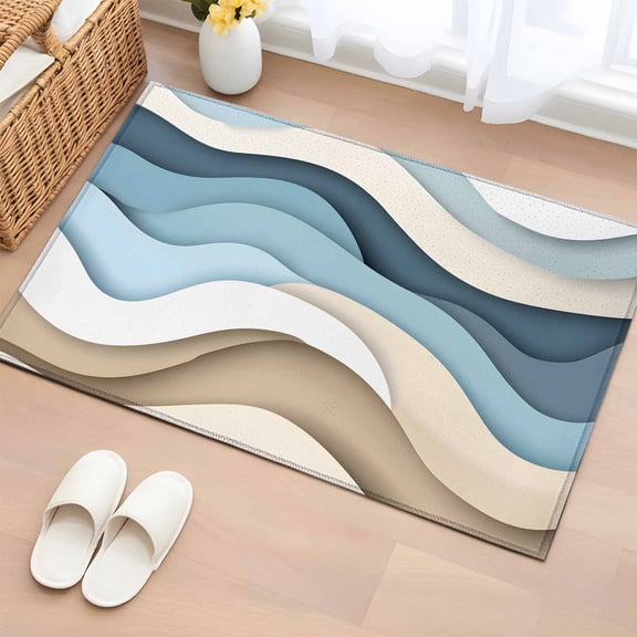 Area Rug Gradient Abstract Blue Brown Ocean Waves Rectangle Area Rugs Washable Rug for Living Room Bedroom Dining Room, Seaside Sand Soft Non-slip Floor Carpet 2x3ft