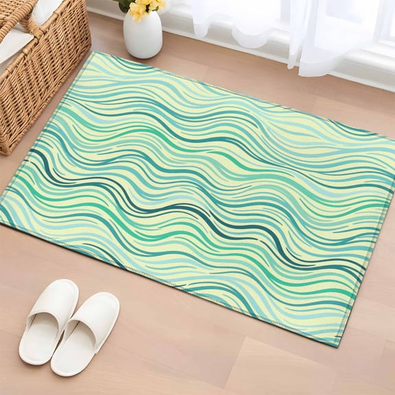 Area Rug Gradient Green Ocean Waves Rectangle Area Rugs Washable Rug for Living Room Bedroom Dining Room, Abstract Geometric Arrt Soft Non-slip Floor Carpet 2x3ft