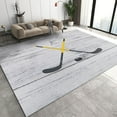 Area Rug, Grayish Yellow Ice Hockey Hockey Kids Rug, Modern Sports