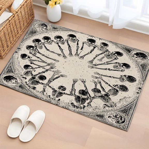 Area Rug Halloween Seamless Skull Skeleton Rectangle Area Rugs Washable Rug for Living Room Bedroom Dining Room, Scary Human Bone on Burlap Soft Non-slip Floor Carpet 2x3ft