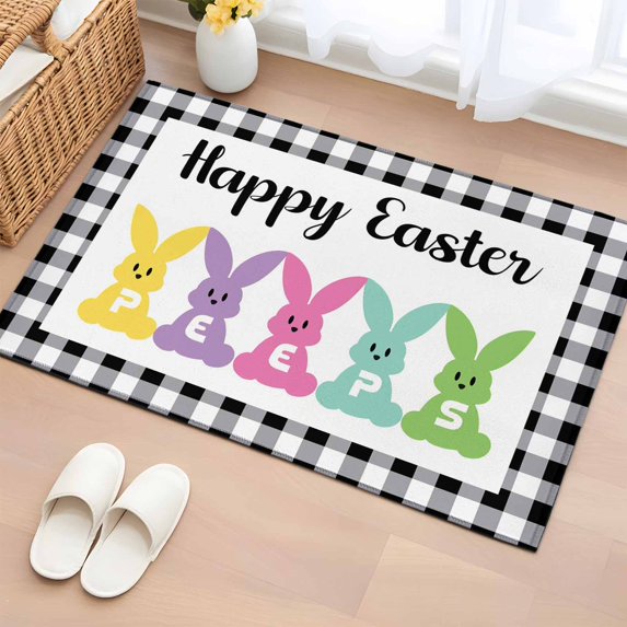 Cartoon Easter Rug Area Rug Happy Easter Colorful Bunny Peeps Rectangle Area Rugs Washable ...