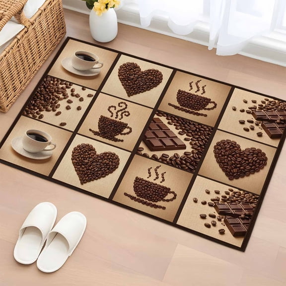 Area Rug Heart Shape Coffee Beans Rectangle Area Rugs Washable Rug for Living Room Bedroom Dining Room, Chocolate Bar Soft Non-slip Floor Carpet 2x3ft