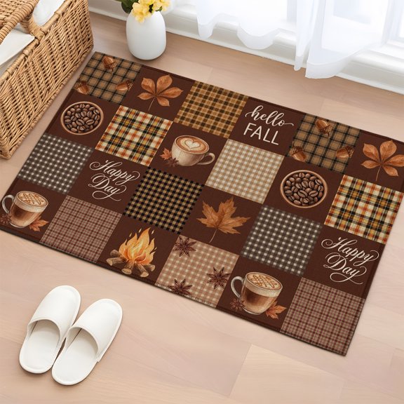 Area Rug Hello Fall Happy Day Words Rectangle Area Rugs Washable Rug for Living Room Bedroom Dining Room, Maple Leaves Coffee Soft Non-slip Floor Carpet 2x3ft