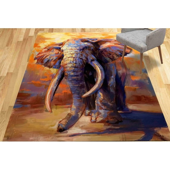 Area Rug, Home Decor Rugs, Luxury Rugs, Yellow Rug, Salon Rug, Elephant Painting Rug, Elephant Lover Gift Rug, Animal Rugs, Runner Rug, 3.3'x6.5' - 100x200 cm