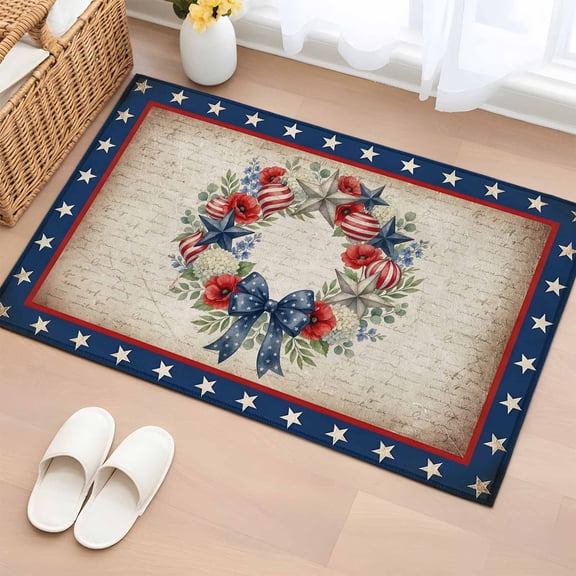 Area Rug Independence Day 250th Anniversary Rectangle Area Rugs Washable Rug for Living Room Bedroom Dining Room, Patriotic Floral Wreath Soft Non-slip Floor Carpet 2x3ft