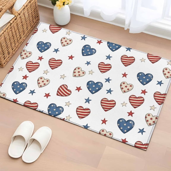Area Rug Independence Day 250th Rectangle Area Rugs Washable Rug for Living Room Bedroom Dining Room, Red Blue Patriotic Heart Star Soft Non-slip Floor Carpet 2x3ft