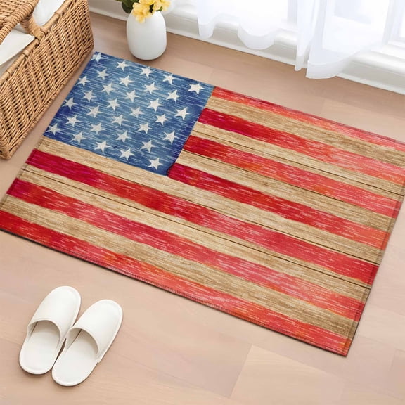 Area Rug Independence Day Patriotic Stars Stripes Rectangle Area Rugs Washable Rug for Living Room Bedroom Dining Room, Farm Retro Wood Texture Soft Non-slip Floor Carpet 2x3ft