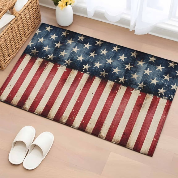 Area Rug Independence Day Patriotic USA Flag Rectangle Area Rugs Washable Rug for Living Room Bedroom Dining Room, Vintage Stripes and Stars Soft Non-slip Floor Carpet 2x3ft