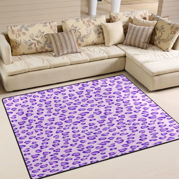 Area Rug Indoor 63"x48" Non-Slip Wear Resistant Floor Mats Soft Large Carpets for Living Room, Bedroom, Home Decor Washable Rug Purple Heart Leopard Print