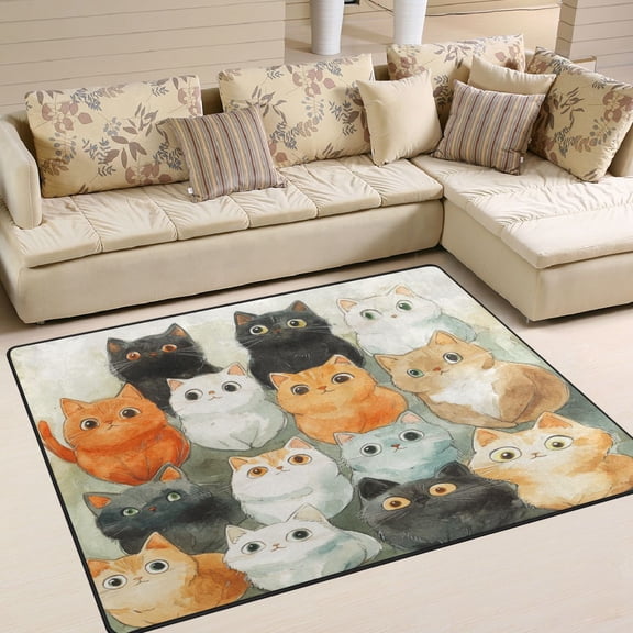 Area Rug Indoor 63"x48" Non-Slip Wear Resistant Floor Mats Soft Large Carpets for Living Room, Bedroom, Home Decor Washable Rug Cartoon Cute Cats