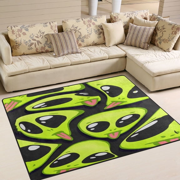 Area Rug Indoor 63"x48" Non-Slip Wear Resistant Floor Mats Soft Large Carpets for Living Room, Bedroom, Home Decor Washable Rug Wacky Aliens