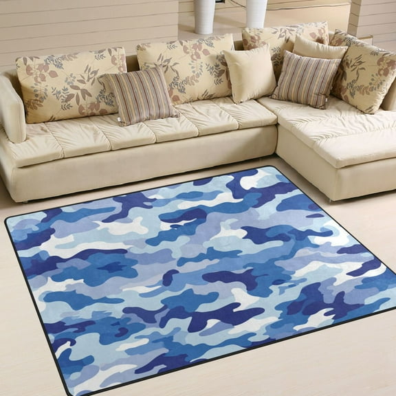 Area Rug Indoor 63"x48"in Non-Slip Wear Resistant Floor Mats Soft Large Carpets for Living Room Bedroom Home Decor Blue and White Camouflage