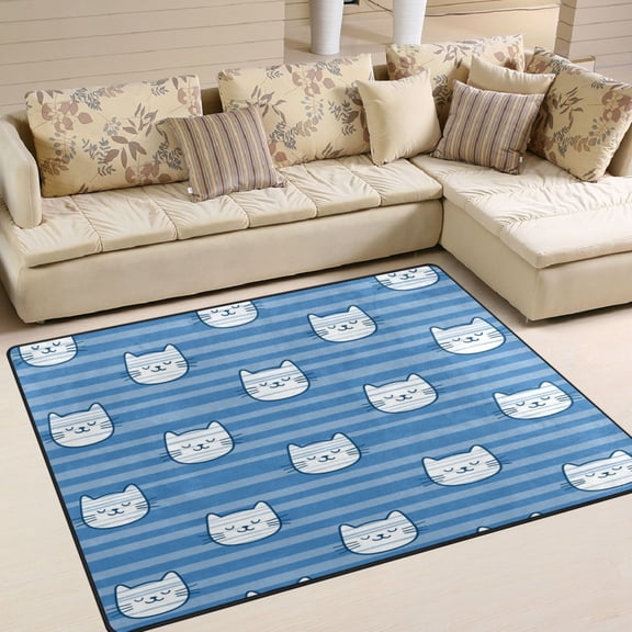 Area Rug Indoor 63"x48"in Non-Slip Wear Resistant Floor Mats Soft Large Carpets for Living Room Bedroom Home Decor Cartoon Cat Face Pattern