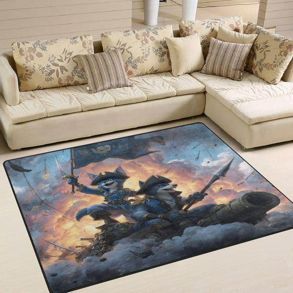 Area Rug Indoor 63"x48"in Non-Slip Wear Resistant Floor Mats Soft Large Carpets for Living Room Bedroom Home Decor Fox Pirate